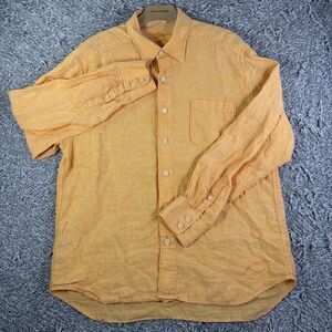 Tommy Bahama Linen Shirt Mens Large Long Sleeve Cream Orange Beach Summer Preppy